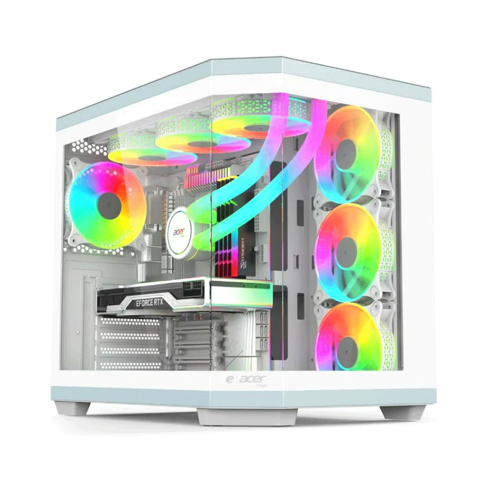 [NS015347] Acer V950 Mid Tower Two Panel Front & Left Side Tempered Glass Case with 7 RGB Fans - White