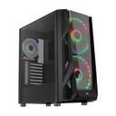 AeroCool NightHawk Mid-Tower Acrylic Front Panel Side Tempered Glass Panel Case with 3 RGB Fans - Black