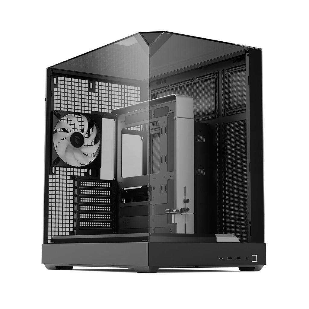 [NS032102] APNX V2 ATX Mid Tower Three Panel Front Top & Left Side Tempered Glass Case With 1 Fan - Black