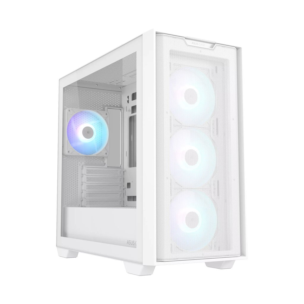 [NS027526] Asus A21 Plus Micro ATX Tower Tempered Glass Side Panel Case 4 ARGB Fan - White