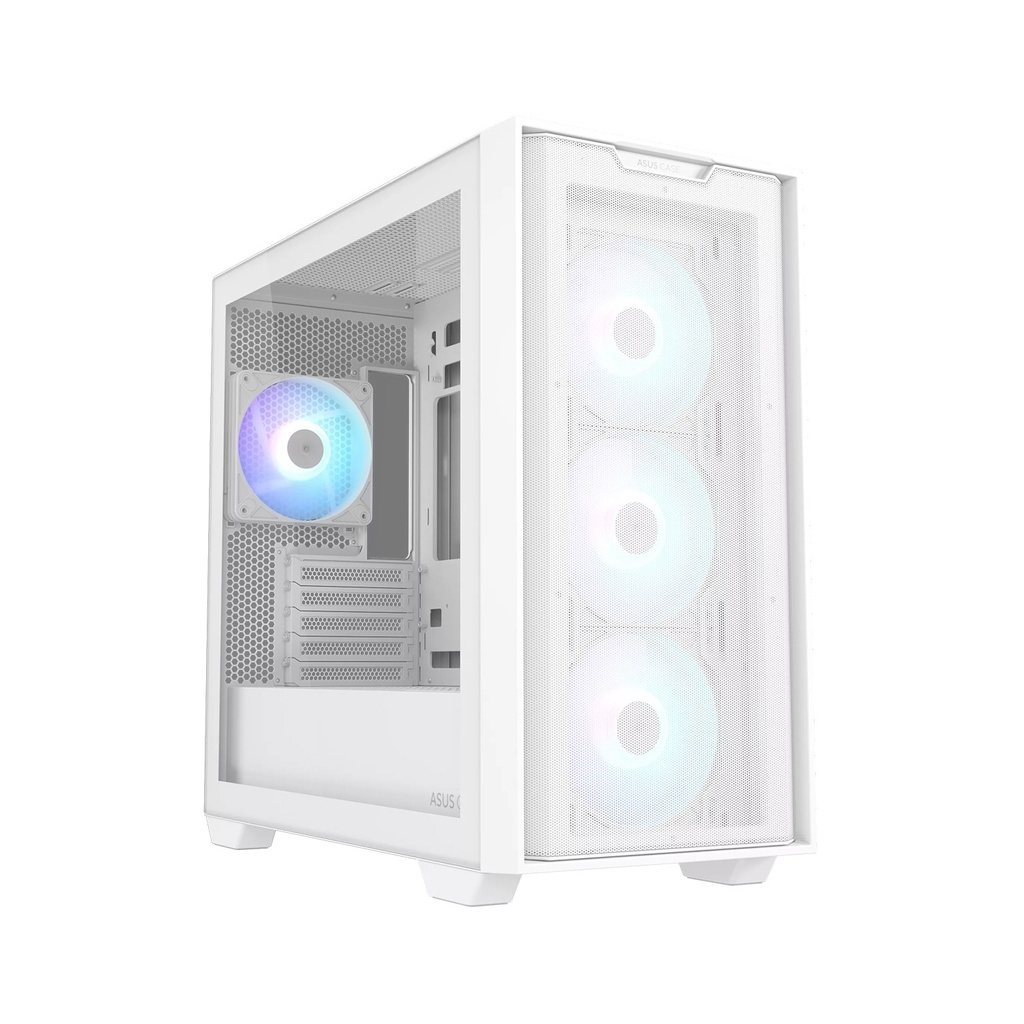 Asus A21 Plus Micro ATX Tower Tempered Glass Side Panel Case With 4 ARGB Fan - White
