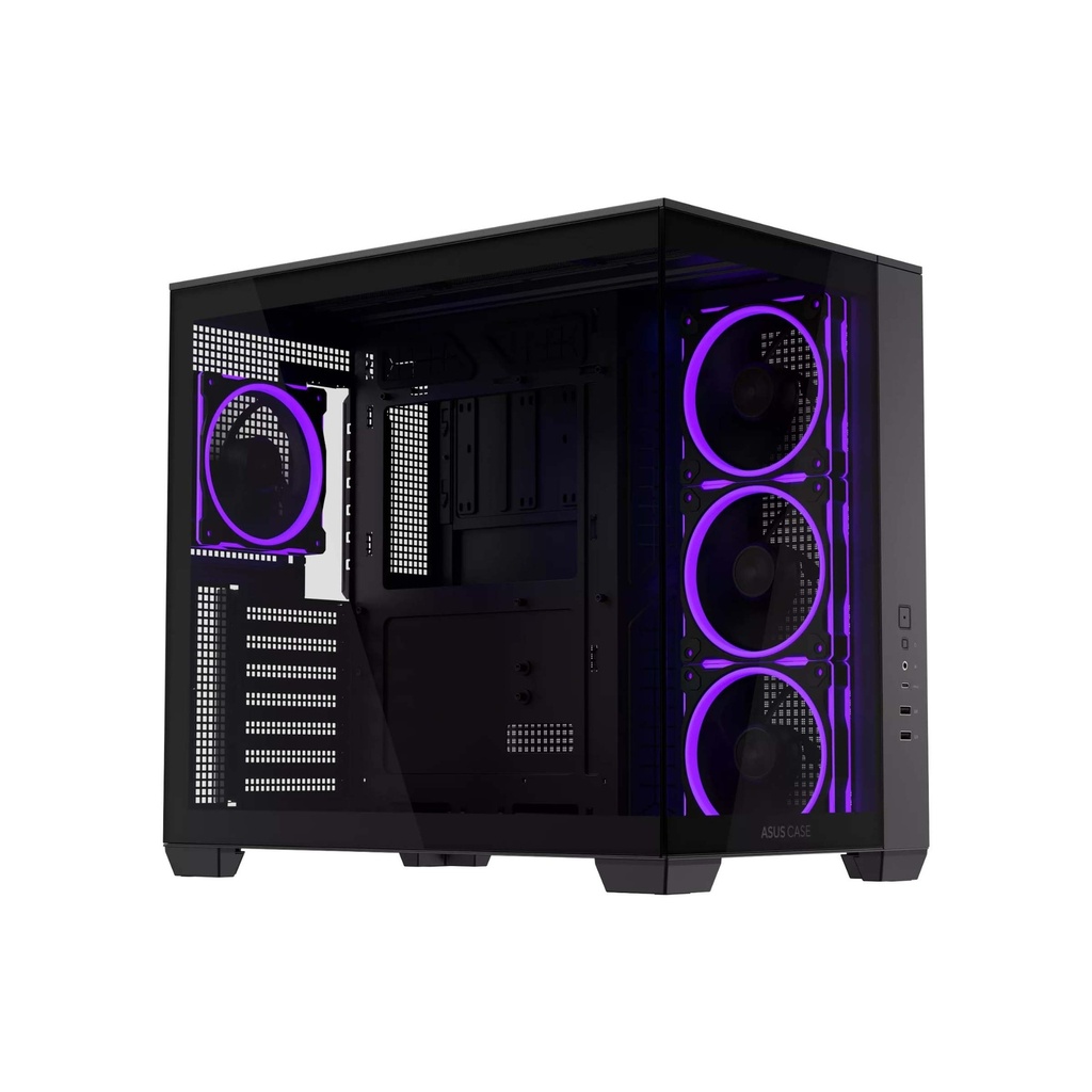 Asus A32 PLUS Mid Tower Steel Fornt & Left Side Tempered Glass Side Panel ABS Plastic Case With 4 ARGB Fans -Black