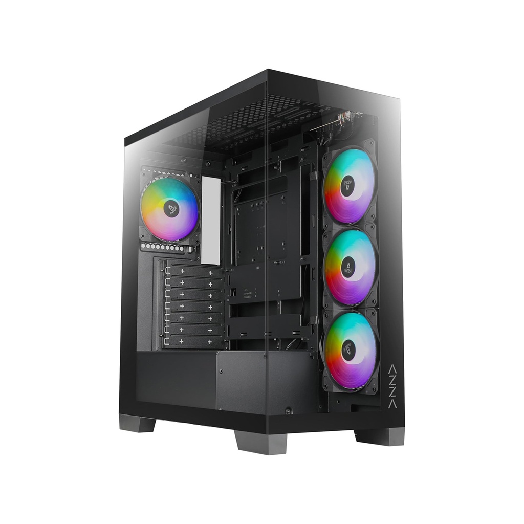 Azza Cove Mid Tower Two Panel Front & Left Side Tempered Glass Case with 4 RGB Fans - Black