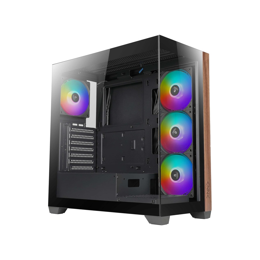 [NS027195] Azza Neptune Mid Tower Two Panel Front & Left Side Tempered Glass Case with 4 RGB Fans - Black