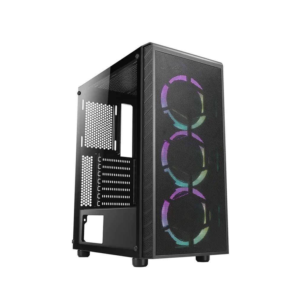 [NS011394] Azza Prime ATX Mid-Tower Steel Tempered Glass Side Panel Case With 3 ARGB Fans - Black