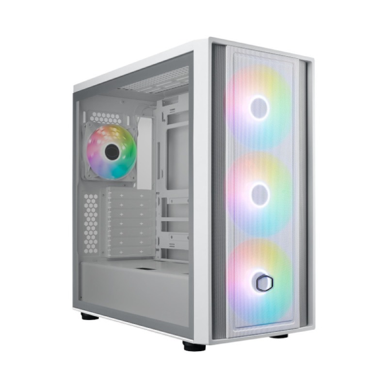 Cooler Master MB600 ARGB Mid Tower Case, Optimized Airflow, 140mm Sickleflow Fans - White