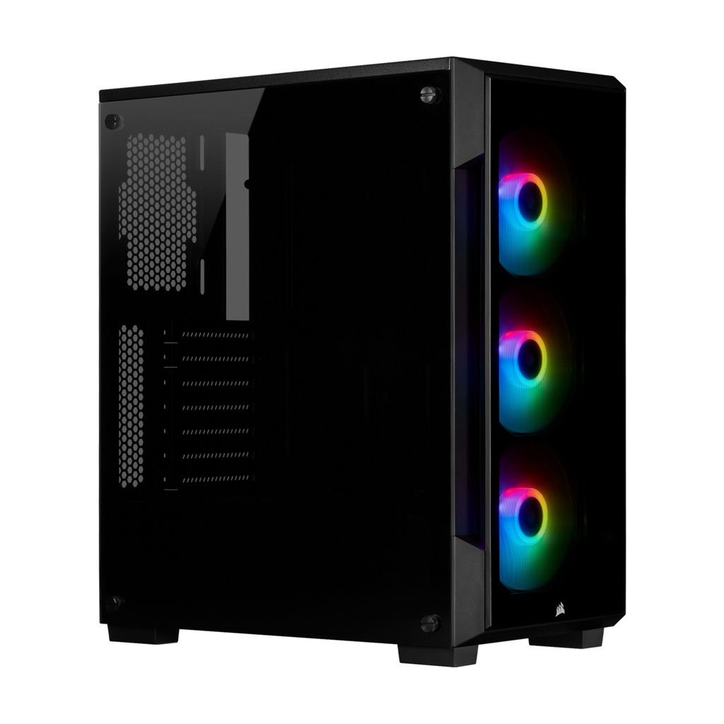 [NS006390] Corsair iCUE 220T RGB Mid-Tower Steel Plastic Side Tempered Glass Panel Case With 3 RGB Fans - Black