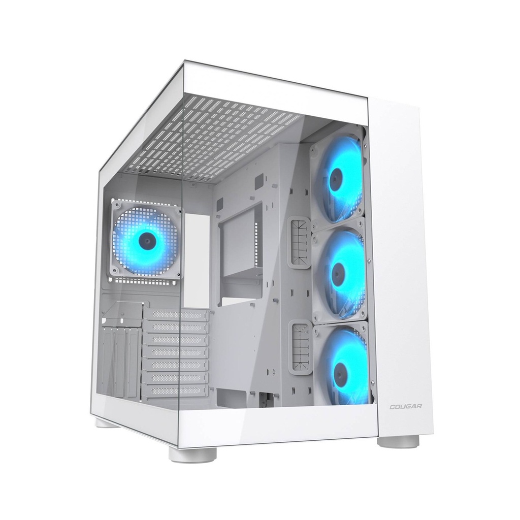 [NS029492] Cougar FV150 RGB Mid Tower Two Panel Front & Left Side Tempered Glass Case With 4 RGB Fan - White