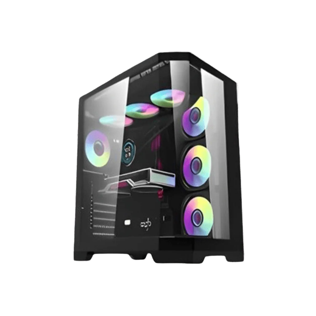 DarkFlash Aigo FT418 Pro Mid Tower Two Panel Front & Left Side Tempered Glass Case with 7 RGB Fans - Black