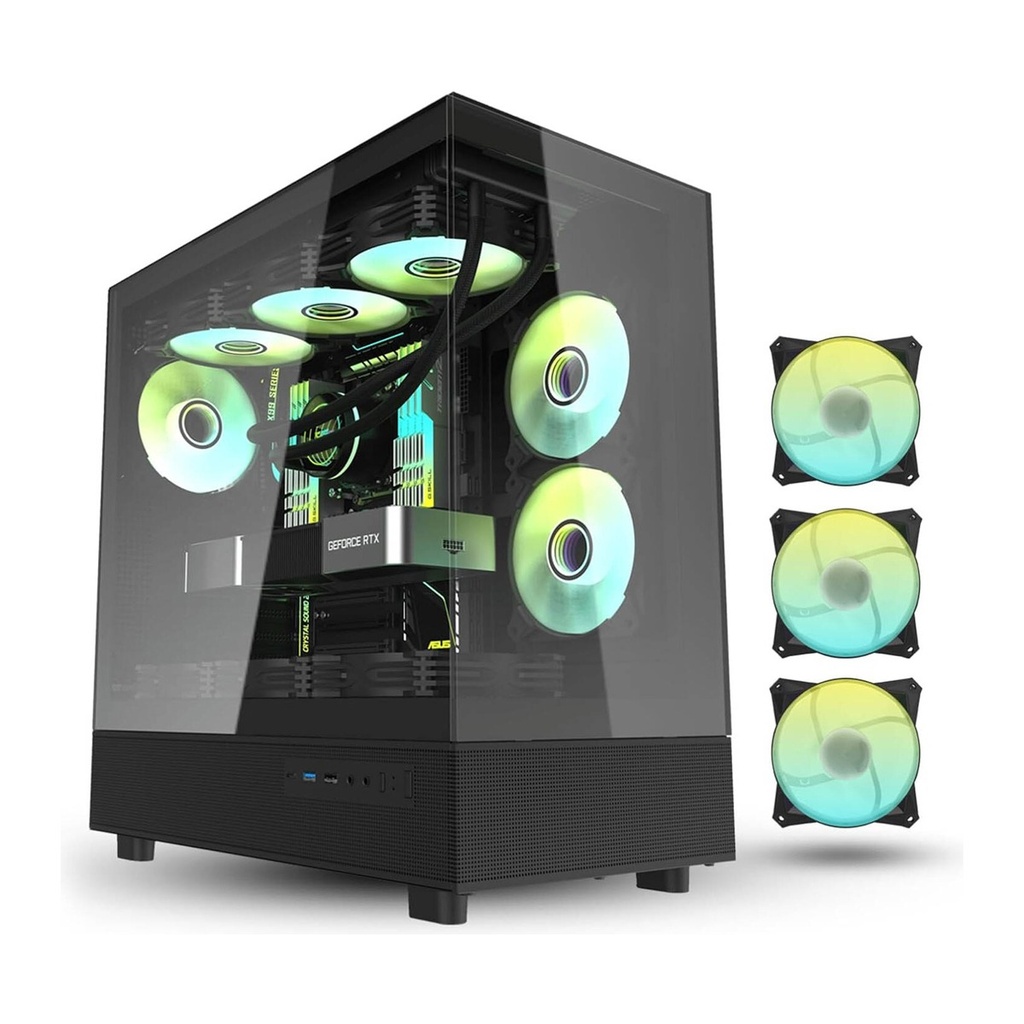 [NS030314] DarkFlash DPX90 ATX Mid Tower Front Side & Left Side Tempered Glass Panel Case With 3 Fan RGB - Black