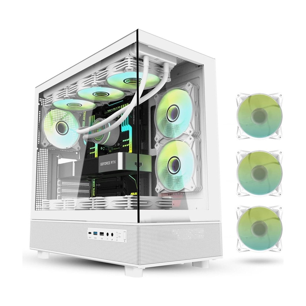 DarkFlash DPX90 ATX Mid Tower Front Side & Left Side Tempered Glass Panel Case With 3 Fan RGB - White