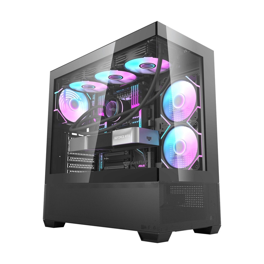 DarkFlash DS900 Air ATX Mid Tower Front Side & Left Side Tempered Glass Panel Case With 3 Fan RGB With RGB Controller - Black