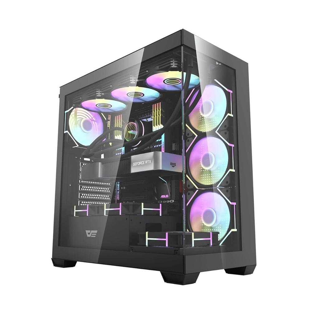 [NS030319] DarkFlash DS900 ATX Mid Tower Front Side & Left Side Tempered Glass Panel Case With 6 Fan RGB With RGB Controller - Black