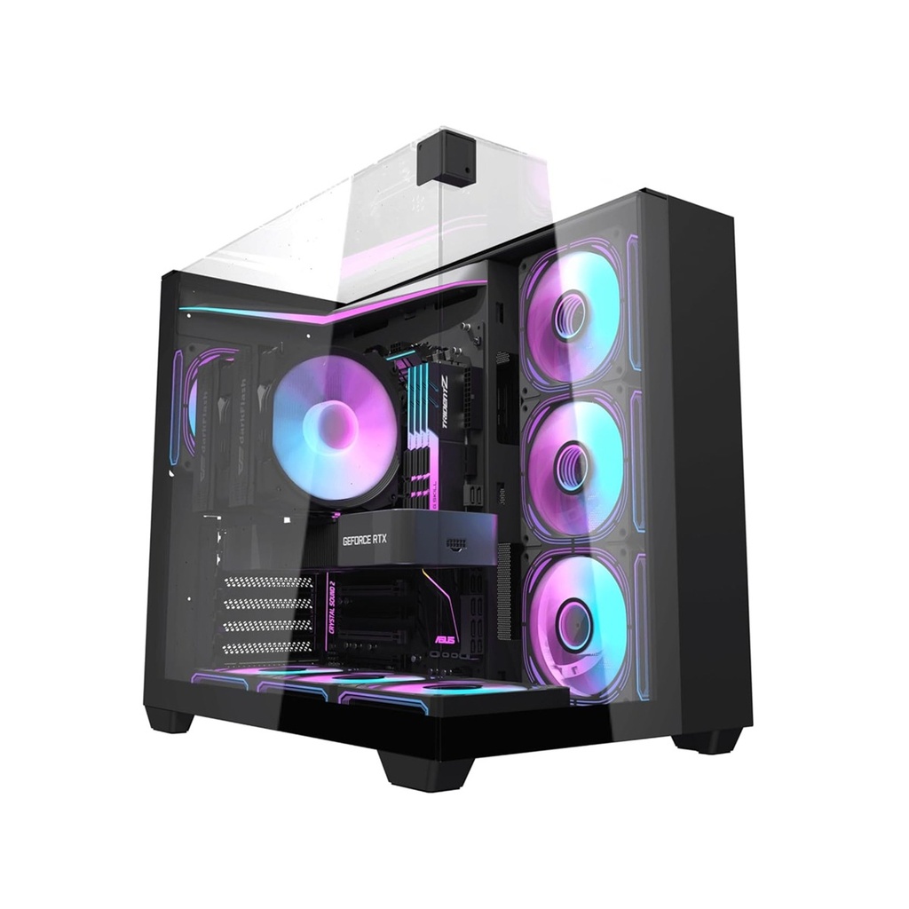 [NS030316] DarkFlash TH285M ATX Mid Tower Front Side & Left Side Tempered Glass Panel Case With 6 Fan RGB With RGB Controller - Black