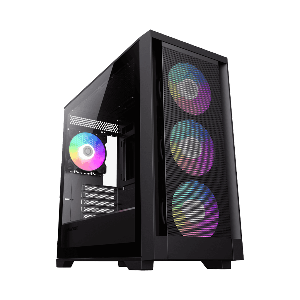 [NS026703] GameMax Defender Mid Tower Tempered Glass Side Panel Case with 4 RGB Fans - Black