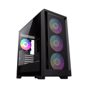GameMax Defender Mid Tower Tempered Glass Side Panel Case with 4 RGB Fans - Black