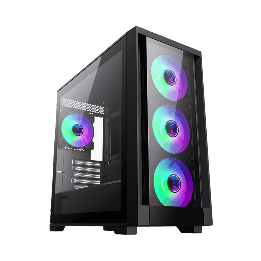[NS026704] GameMax Defender TG Mid Tower Two Panel Front & Left Side Tempered Glass with 4 RGB Fans - Black