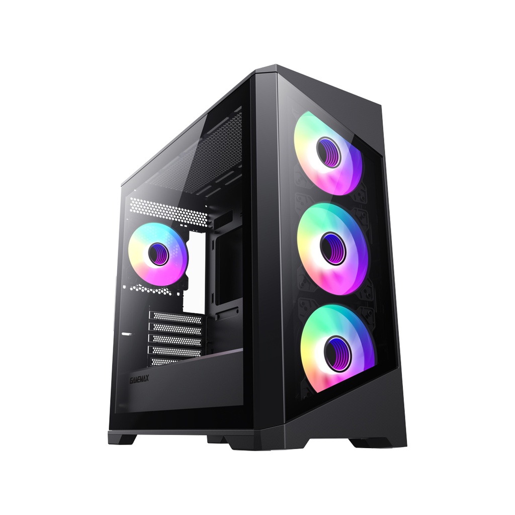 [NS012035] GameMax Destroyer TGB Micro ATX Tower Tempered Glass Side Panel Case with 4 ARGB Fans - Black