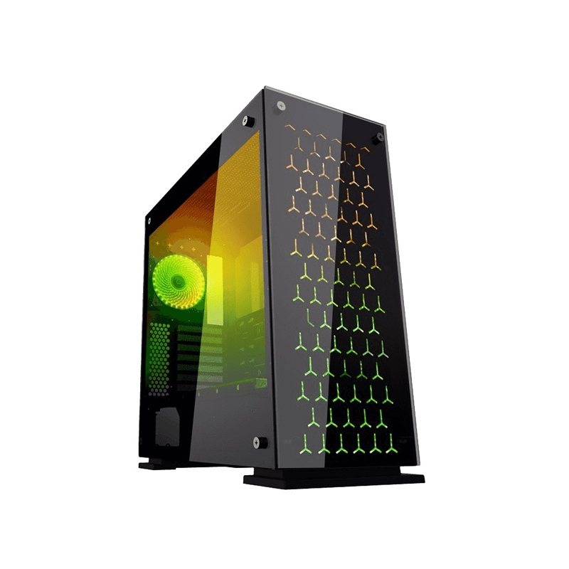 GAMEMAX ONYX II 3-Side Tempered Glass Panel Case with 4 21 LED Dual Rainbow Fans + 18 LED Rainbow Strip on Bottom