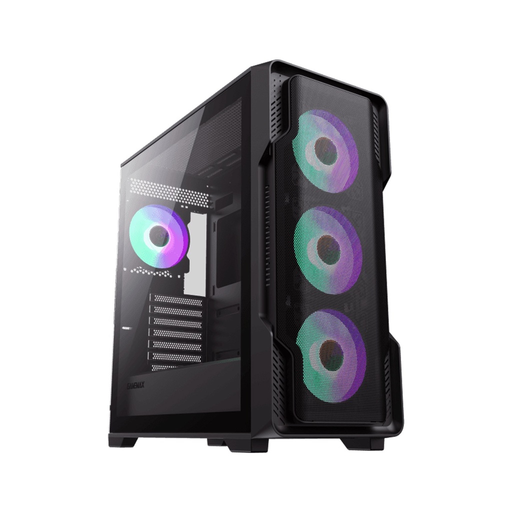 [NS012067] GameMax Siege E-ATX Full Tower Mesh Tempered Glass Side Panel Case with 4 RGB Fans - Black