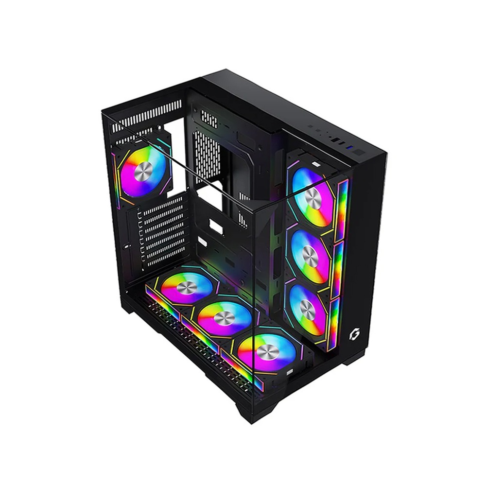 GameOn Valkyrie I Series Mid Tower Three Panel Front,Top & Left Side Tempered Glass Case With 7 RGB Fans - Black