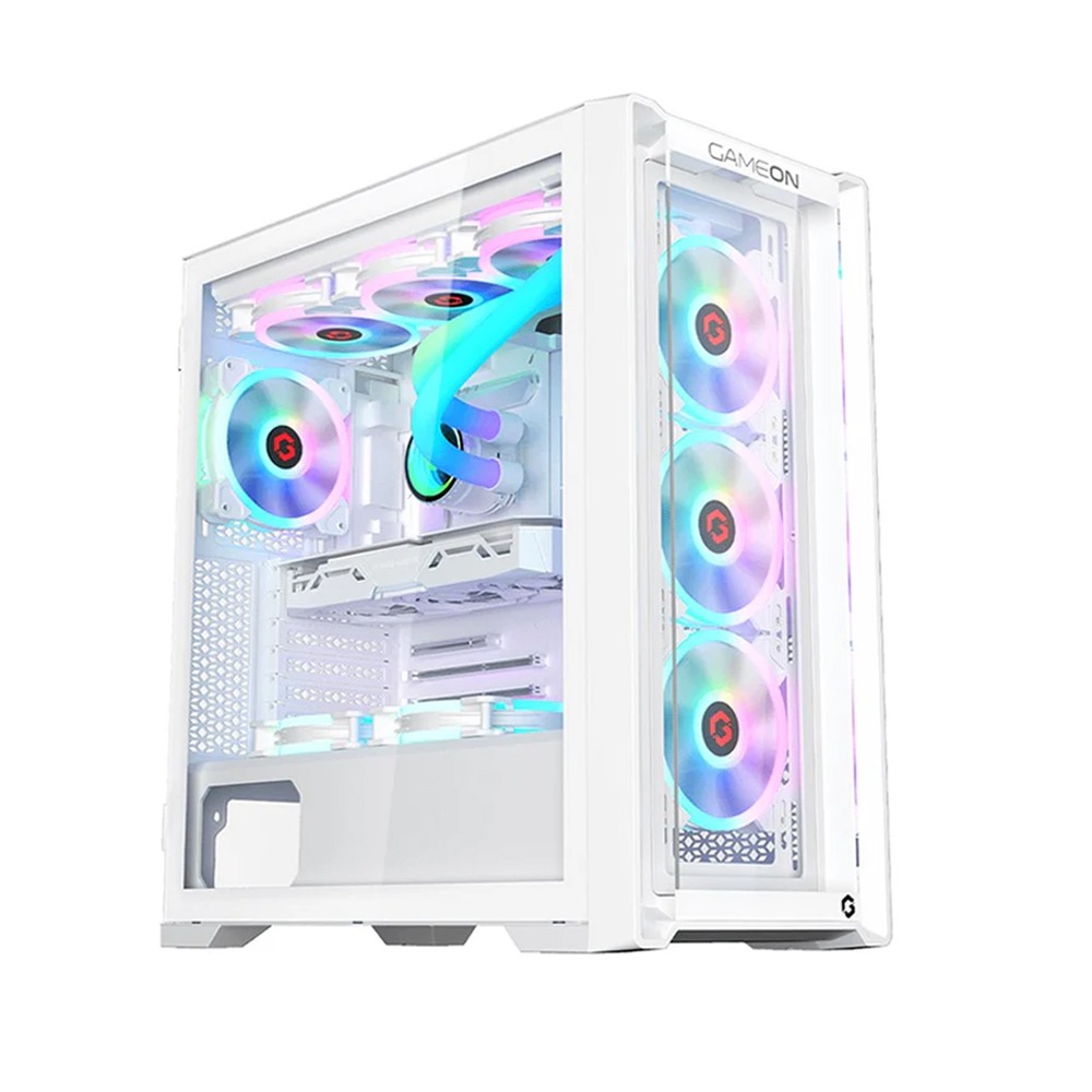 GameOn Vortex Mid Night Series Mid Tower Two Panel Front & Left Side Tempered Glass Case With 4 RGB Fan - White