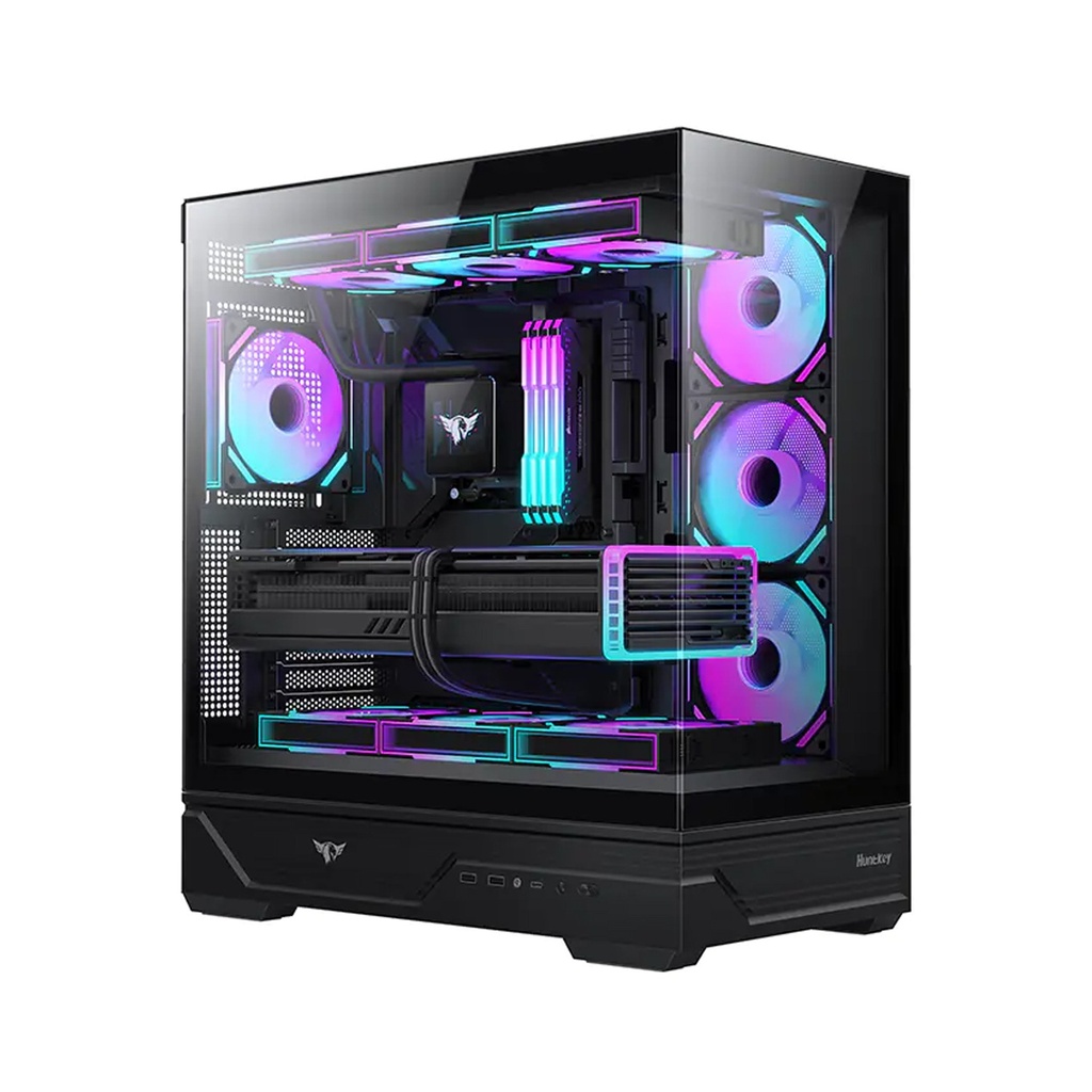 [NS029629] HuntKey Denstiny Mid Tower Two Panel Front & Left Side Tempered Glass Case with 4 RGB Fans - Black