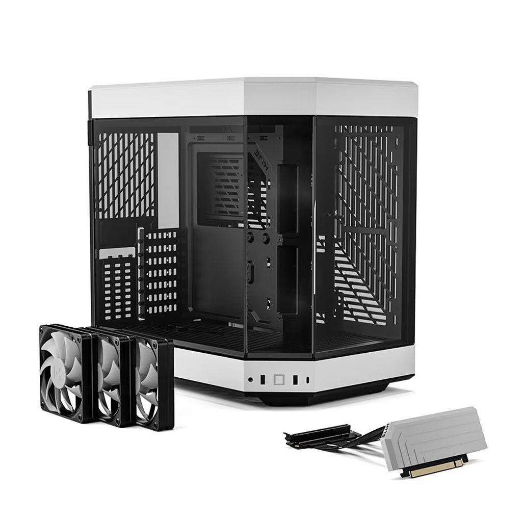 [NS015912] Hyte Y60 Mid Tower Two Panel Front & Left Side Tempered Glass Case with 3 Fans - Black/White