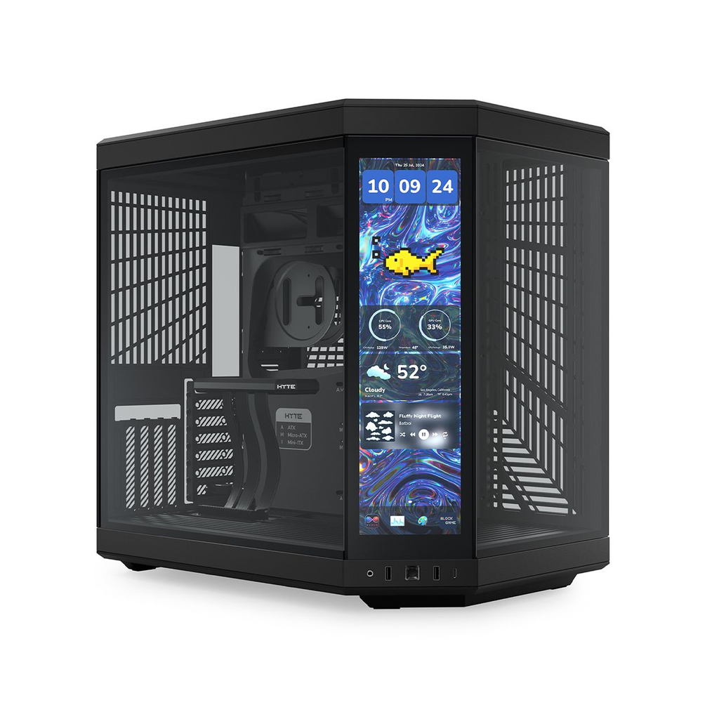 HYTE Y70 TOUCH INFINITE - 14.5 Inch Touchscreen Mid Tower Two Panel Front & Left Side Tempered Glass Case without Fan - Black