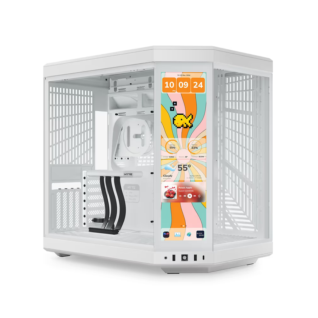 HYTE Y70 TOUCH INFINITE - 14.5 Inch Touchscreen Mid Tower Two Panel Front & Left Side Tempered Glass Case without Fan - White