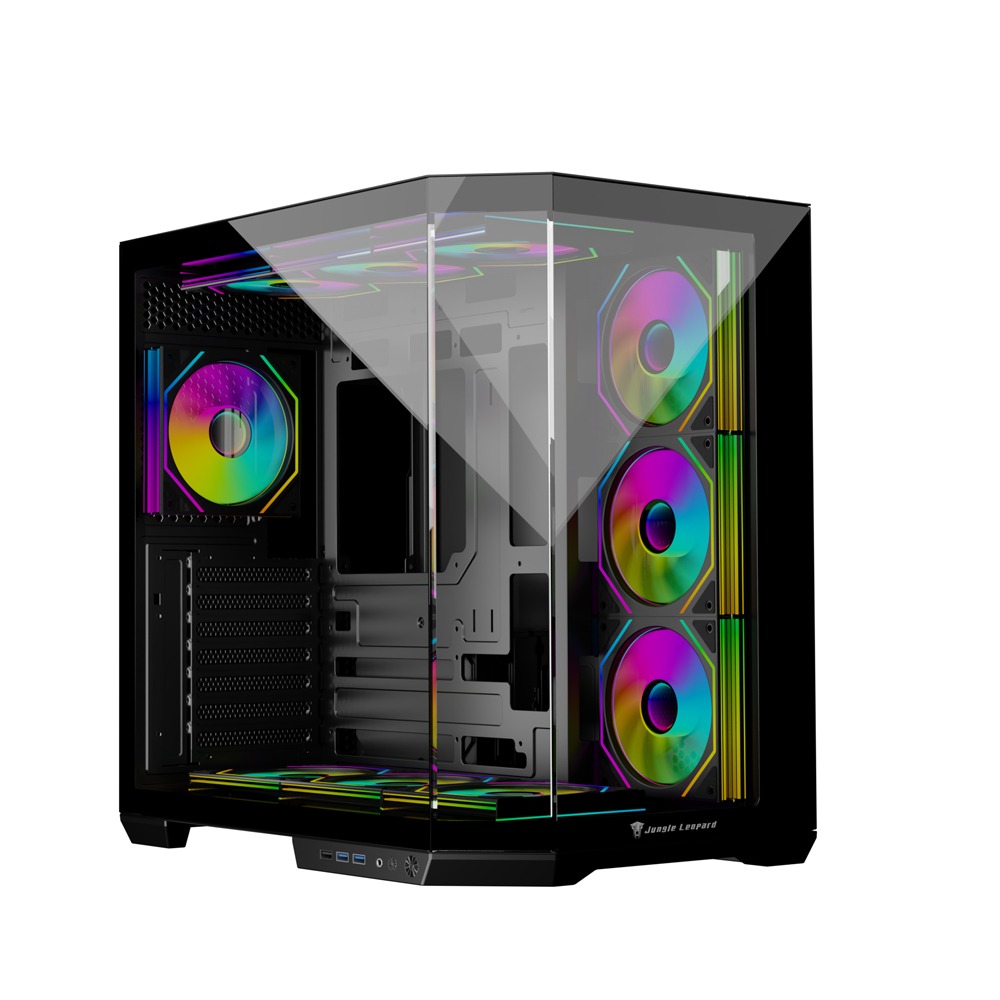 [NS030839] Jungle Leopard AS-01 Mid Tower Fornt & Left Side Tempered Glass Side Panel Case With 4 ARGB Transwarp Fans - Black