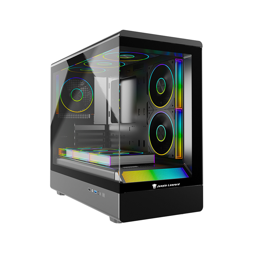 [NS030837] Jungle Leopard MS-01 Micro ATX Tower Fornt & Left Side Tempered Glass Side Panel Case With 3 ARGB Galaxy Fans - Black