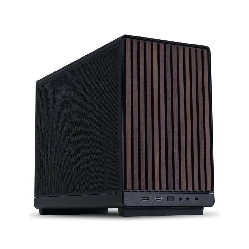 [NS028820] Lian Li A3-mAtx WD Tower Side And Top Panels are Designed With Steel Mesh (No Fans Included) - Black/Wooden Panel
