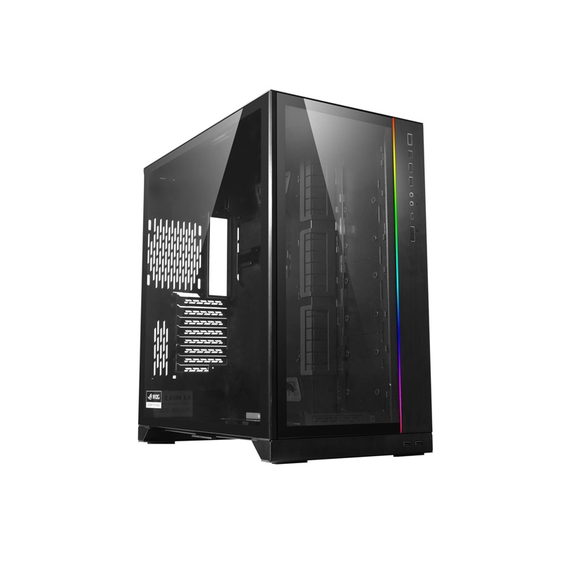 LIAN LI O11 Dynamic XL ROG Certified Tempered Glass Side & Front Panel + RGB Lighting Front Panel Case - Black