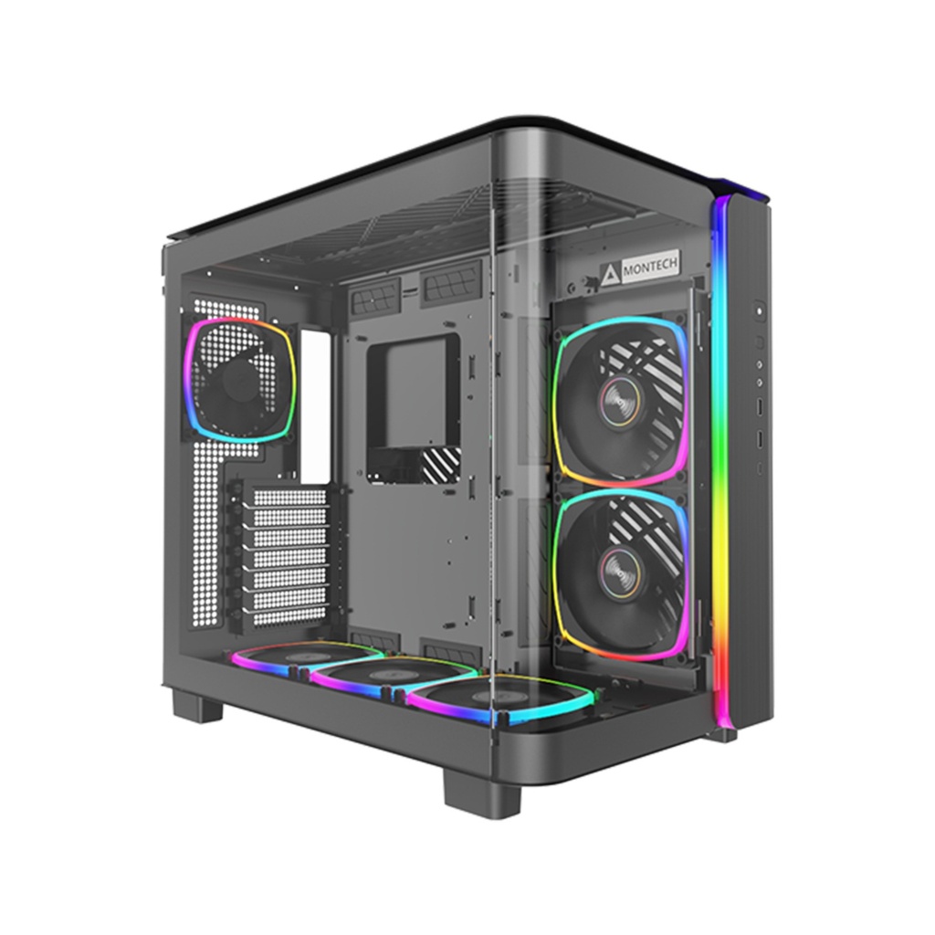 [NS015235] Montech King95 Pro Mid Tower Two Panel Front & Left Side Tempered Glass Case with 6 RGB Fans - Black