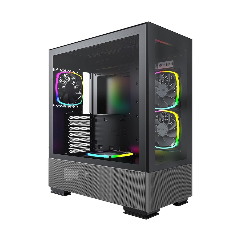 [NS015237] Montech Sky Two Mid Tower Two Panel Front & Left Side Tempered Glass Case with 4 RGB Fans - Black