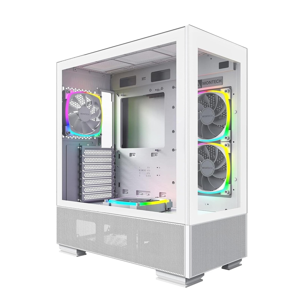 [NS015238] Montech Sky Two Mid Tower Two Panel Front & Left Side Tempered Glass Case with 4 RGB Fans - White