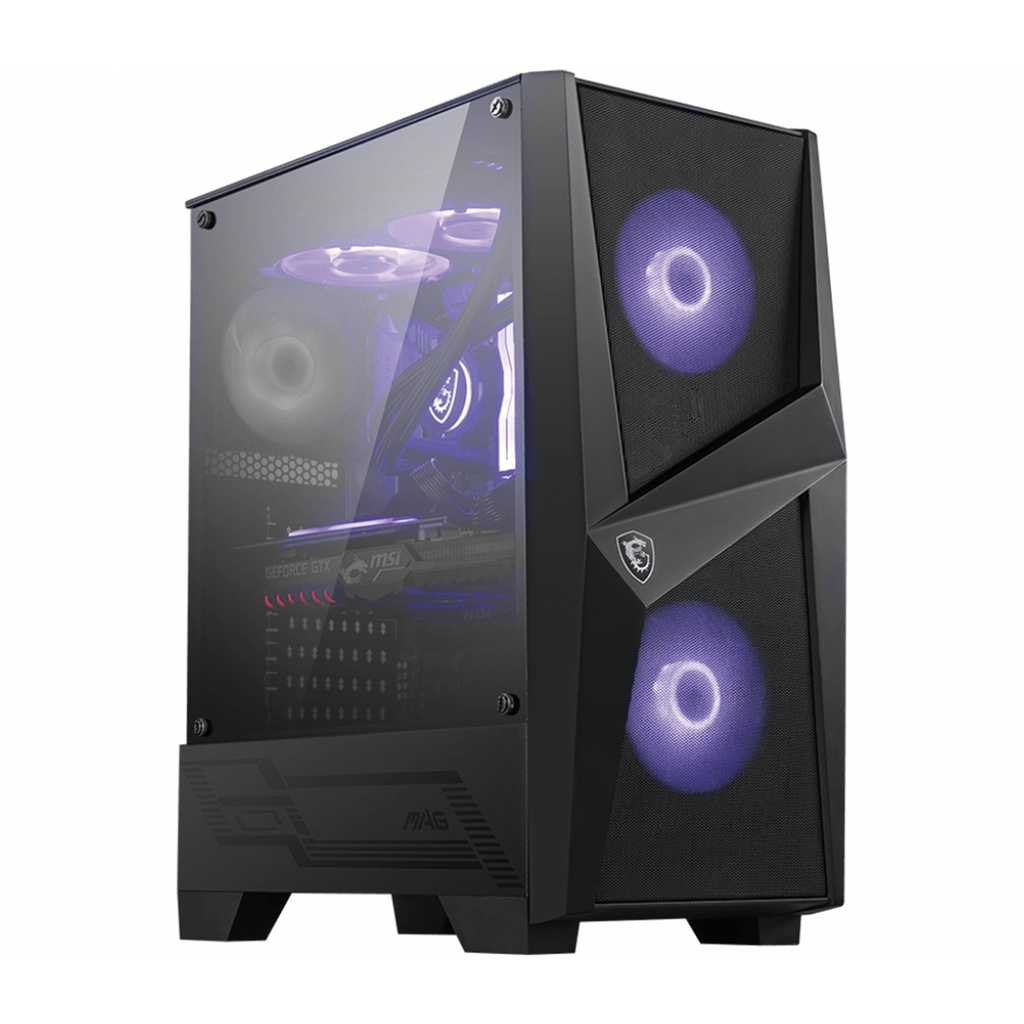 [NS005902] MSI MAG FORGE 100R Beyond The Power Vertical Edge Design Front Panel Tempered Glass Side Panel Case with 2 ARGB Fan + 1 Rear Fan