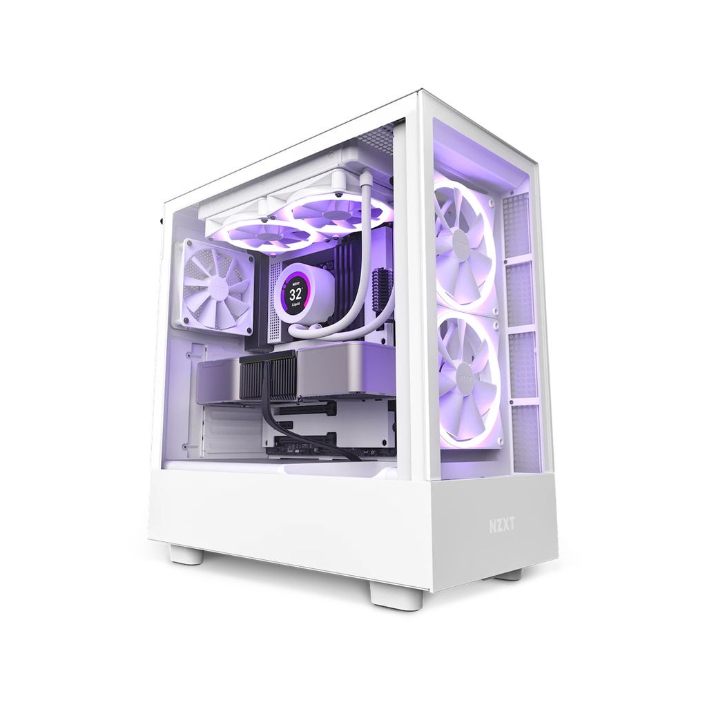 [NS010518] NZXT H5 Elite Premium Compact Mid Tower Two Panel Front & Left Side Tempered Glass Case with 3 RGB Fans - White