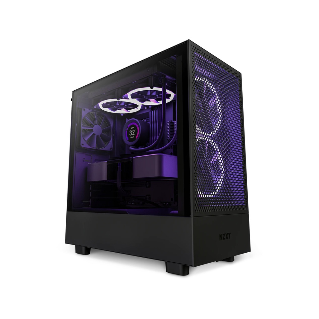 NZXT H5 Flow Compact Air Flow Mid Tower Left Side Tempered Glass Case with 2-Fans - Black