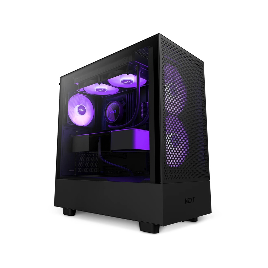 NZXT H5 Flow RGB Compact Air Flow Mid Tower Left Side Tempered Glass Case with 4 RGB Fans - Black