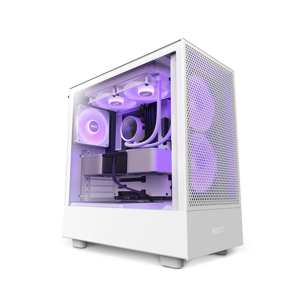 [NS010522] NZXT H5 Flow RGB Compact Air Flow Mid Tower Left Side Tempered Glass Case with 4 RGB Fans - White