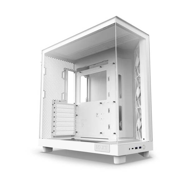 [NS014481] NZXT H6 Flow Compact Dual-Chamber ATX Mid Tower Two Panel Front & Left Side Tempered Glass Case with 3 Fans - White