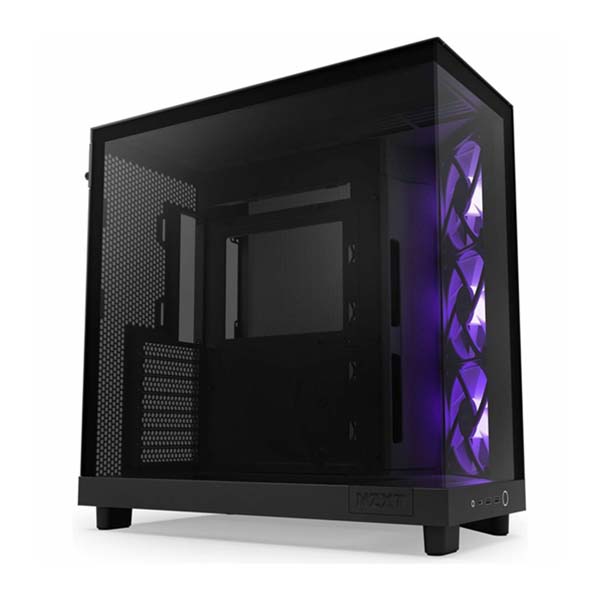 [NS014480] NZXT H6 Flow Compact Dual-Chamber ATX Mid Tower Two Panel Front & Left Side Tempered Glass Case with 3 RGB Fans - Black