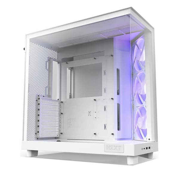 [NS014479] NZXT H6 Flow Compact Dual-Chamber ATX Mid Tower Two Panel Front & Left Side Tempered Glass Case with 3 RGB Fans - White