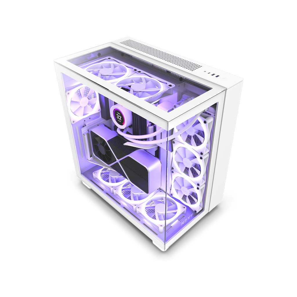 [NS010524] NZXT H9 Elite Premium Dual Chamber Mid Tower Three Panel Front/Top & Left Side Tempered Glass Case With 4 RGB Fans - White