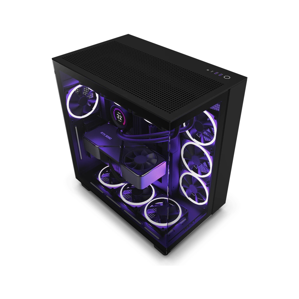 [NS010525] NZXT H9 Flow Dual Chamber Mid Tower Two Panel Front & Left Side Tempered Glass Case with 4 Non RGB Fans - Black