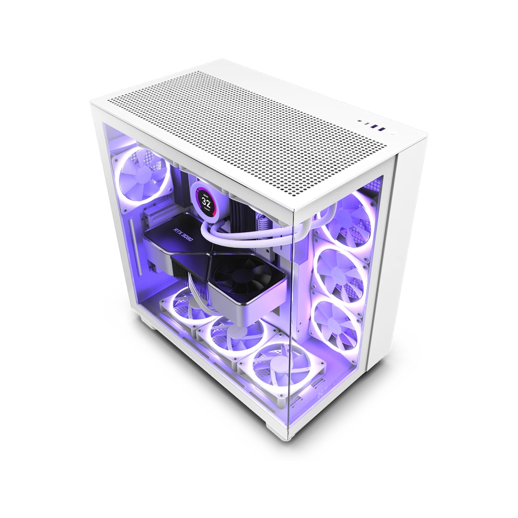 [NS010526] NZXT H9 Flow Dual Chamber Mid Tower Two Panel Front & Left Side Tempered Glass Case with 4 Non RGB Fans - White