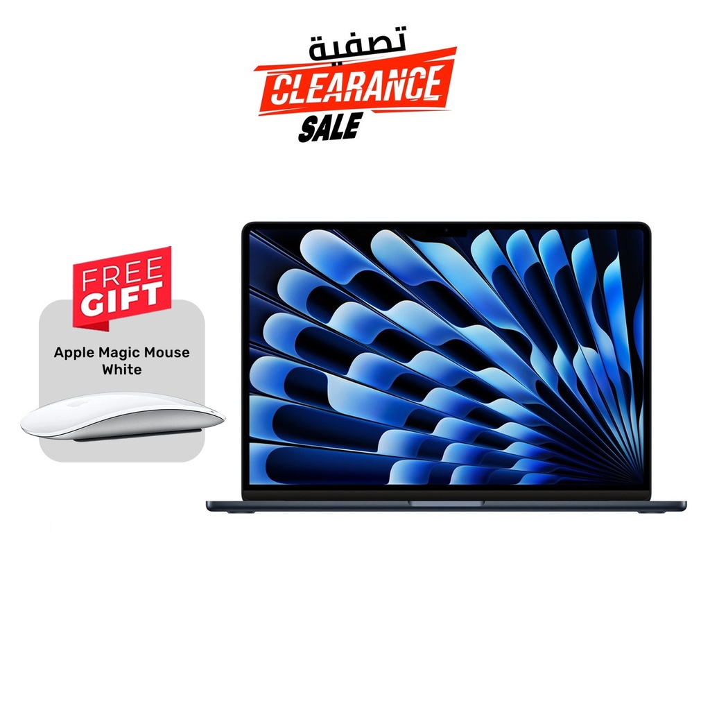 [NS027935] Apple MacBook Air 15'' M3 Chip 8-Core CPU 10-Core GPU 24GB RAM 512GB SSD (Arabic / English) - Midnight + Apple Magic Mouse (White) (FREE GIFT)