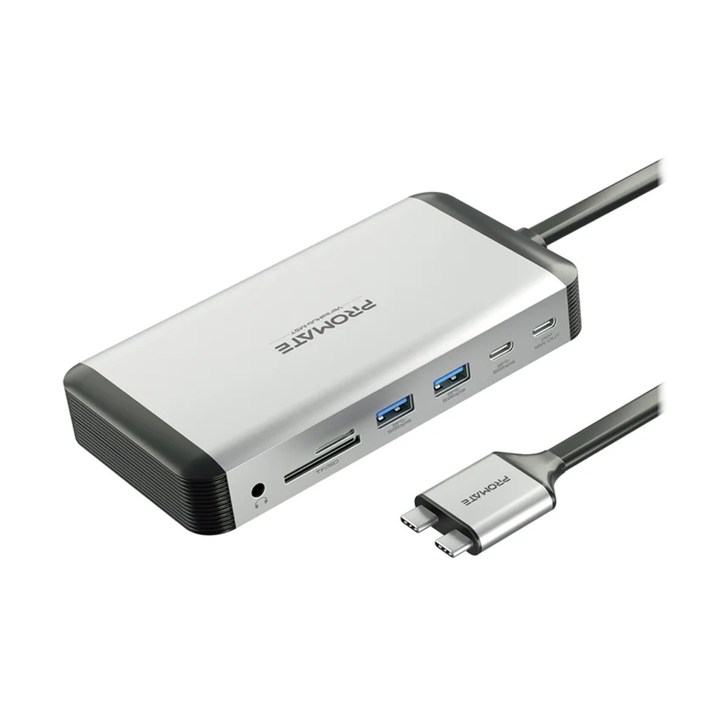 Promate 13-in-1 MacBook Docking Station with 150W Power Adapter & 4K@60Hz MST Dual Display